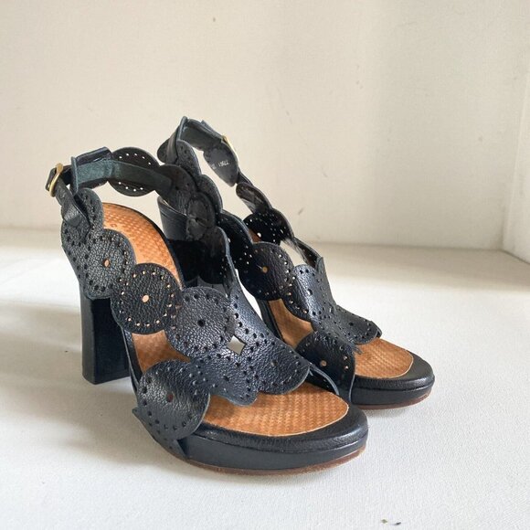 Chie Mihara Black Leather LAser Cut Detail High Heel Sandals 37.5 - Picture 3 of 9